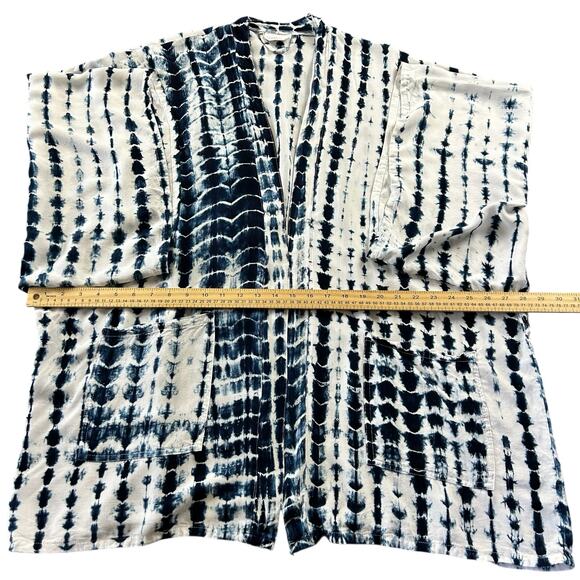 Style Park 1 Kimono One Size Blue White Pockets Single Button Closure Cover Up - Picture 11 of 12